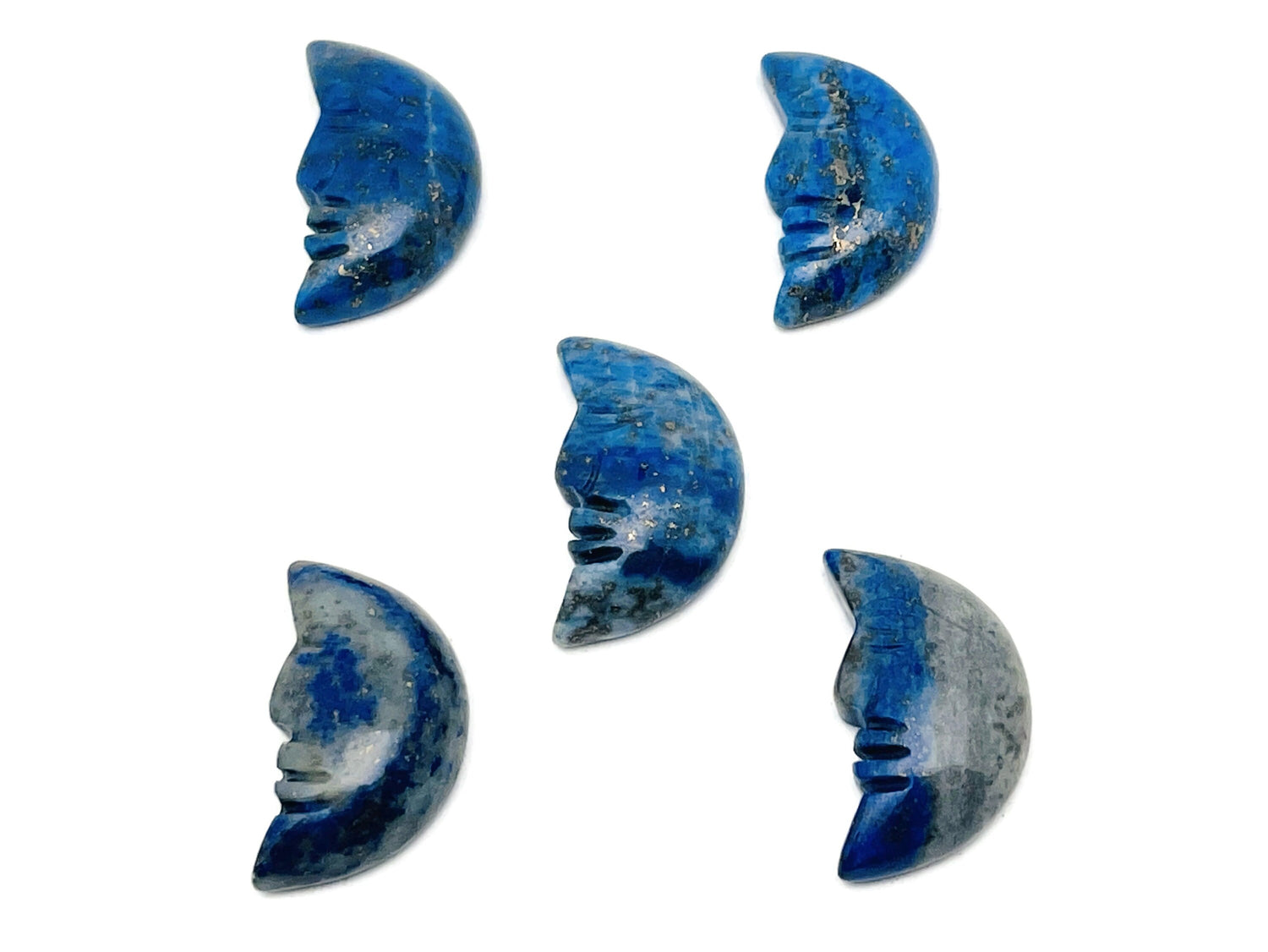 Visage de lune en cristal de lapis-lazuli - Lune souriante en cristal - Lune sculptée en pierre précieuse - Cristal de guérison - Croissant de lune en pierre précieuse ?€? 25 mm ?€? MS1003