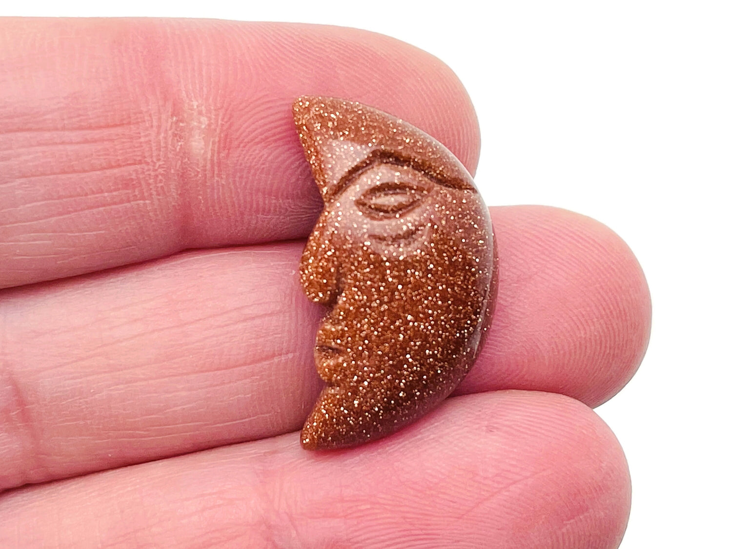 Goldstone Crystal Moon Face - Smile Moon - 25mm - MS1009