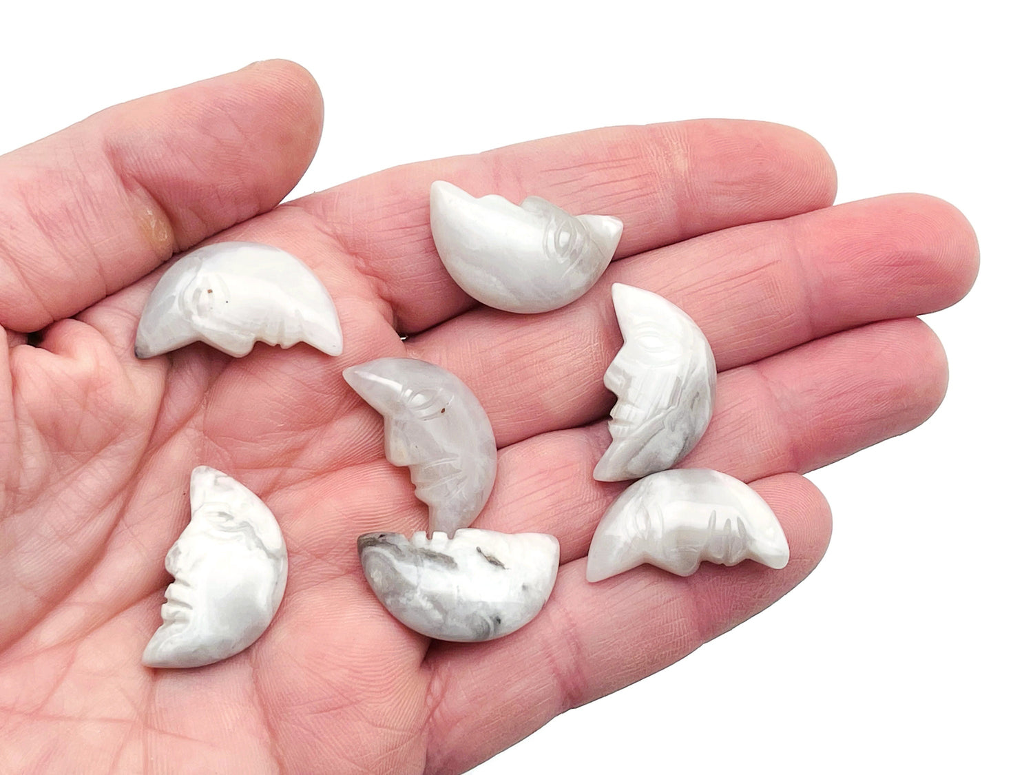 White Agate Crystal Moon Face - Smile Moon - 25mm - MS1013