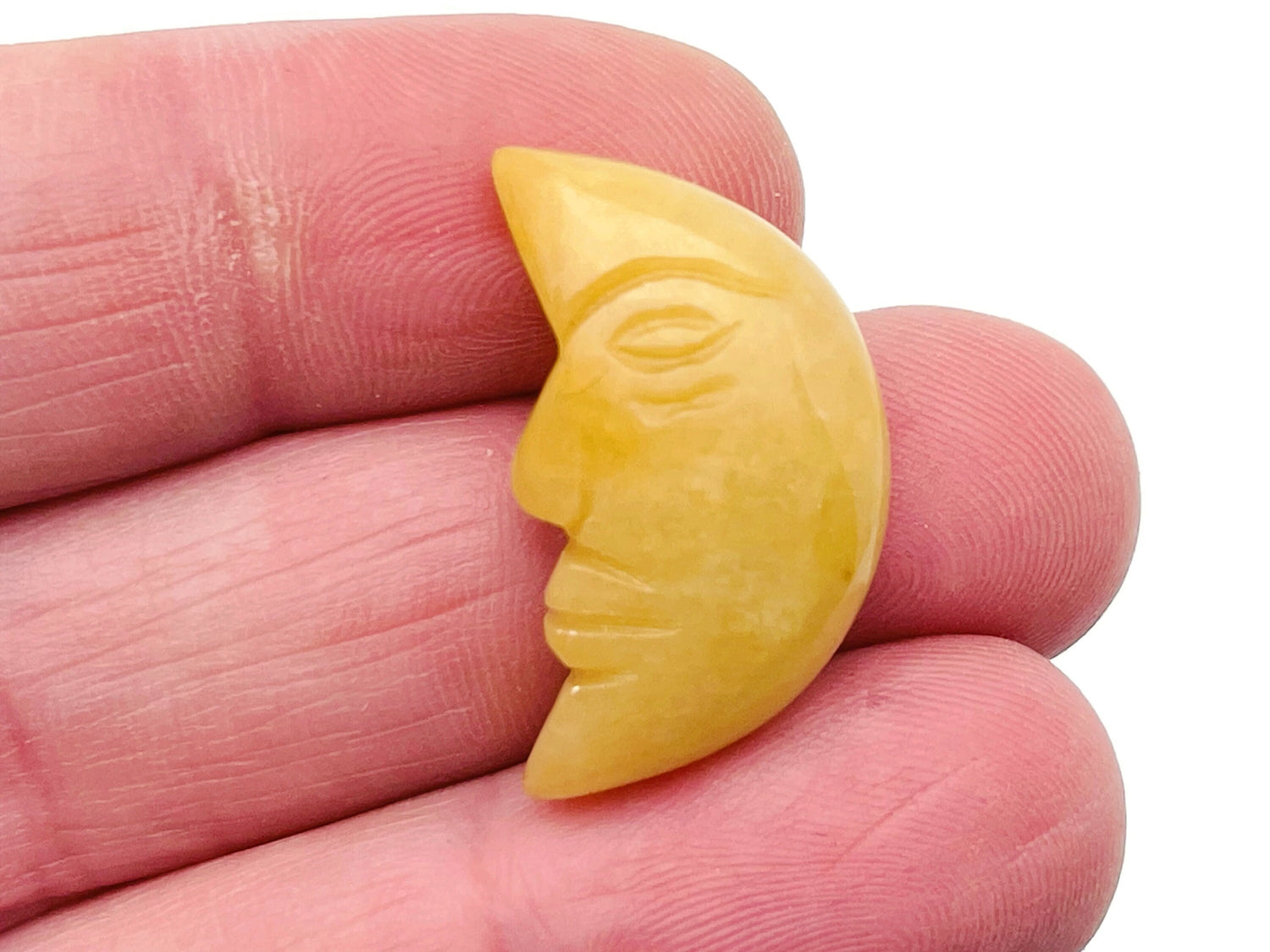 Yellow Jade Crystal Moon Face - Smile Moon - 25mm - MS1014