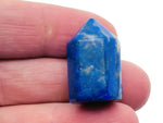 Lapis Lazuli obelisk tower crystal, 25mm, from GemstoneGO, with deep blue color and natural gold pyrite inclusions.