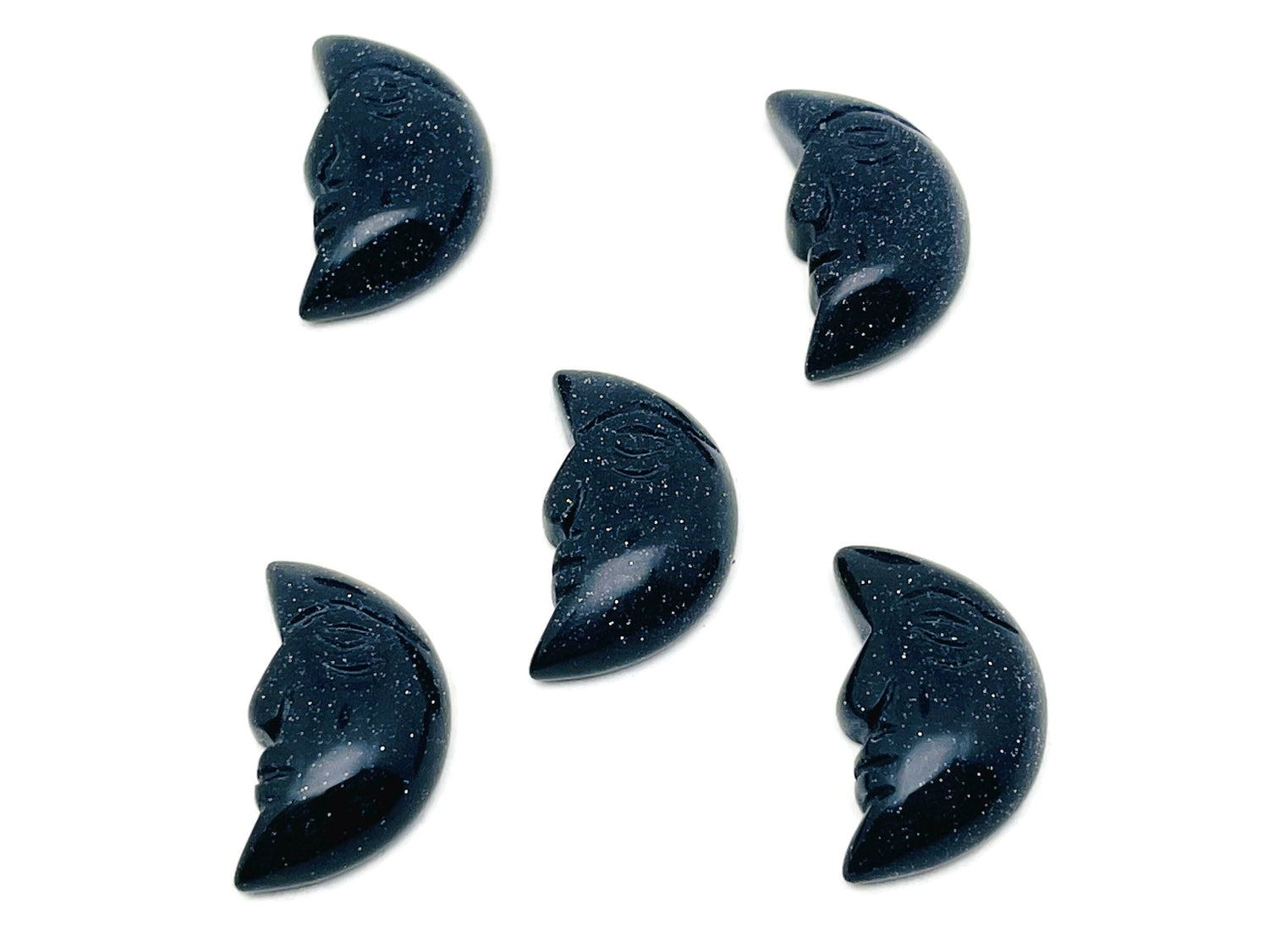 Cara de luna de cristal de goldstone azul - Luna sonriente - 25mm - MS1010