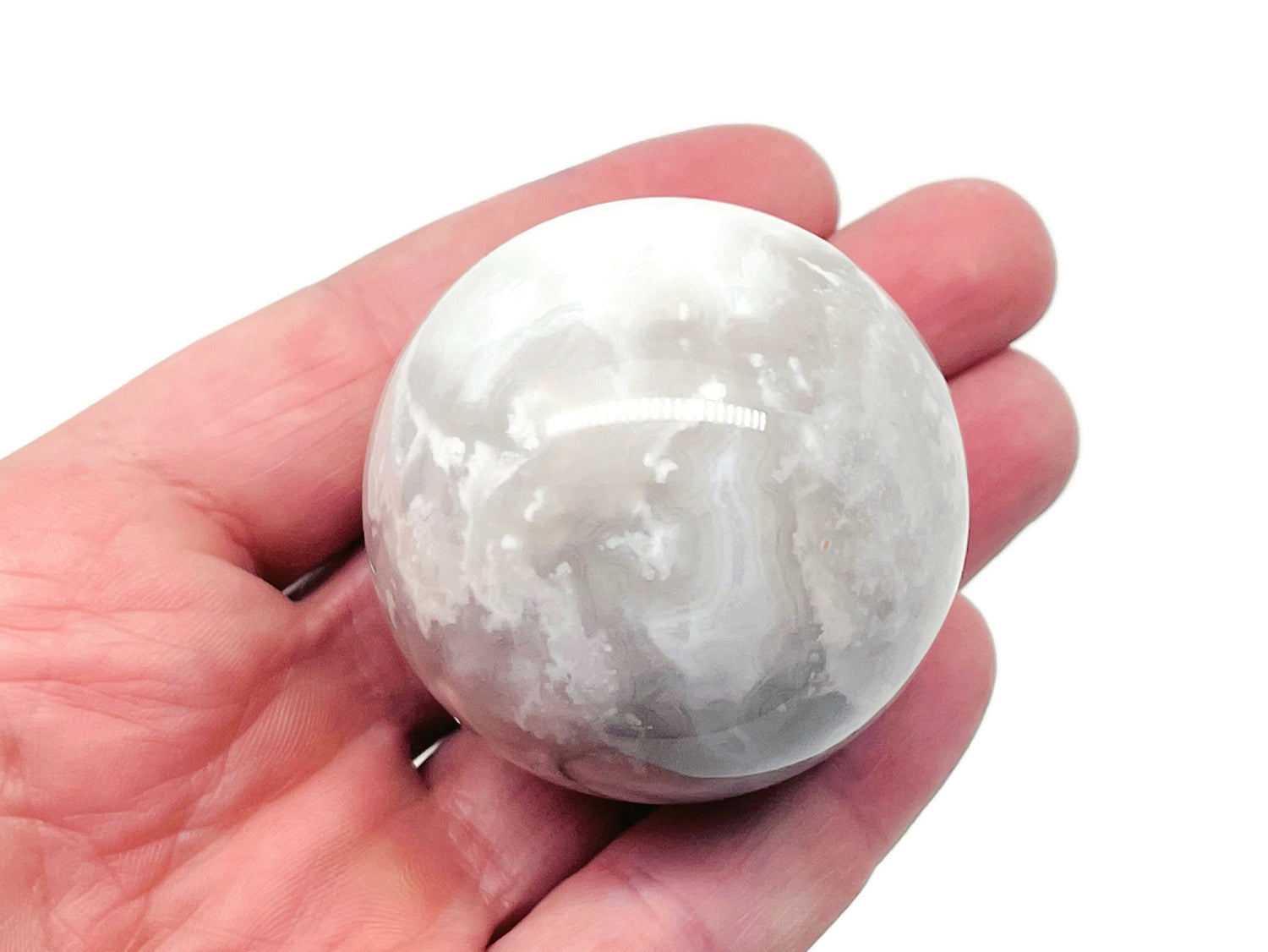 White Agate Sphere Gemstone - Crystal Ball - 40-50mm - BA1037