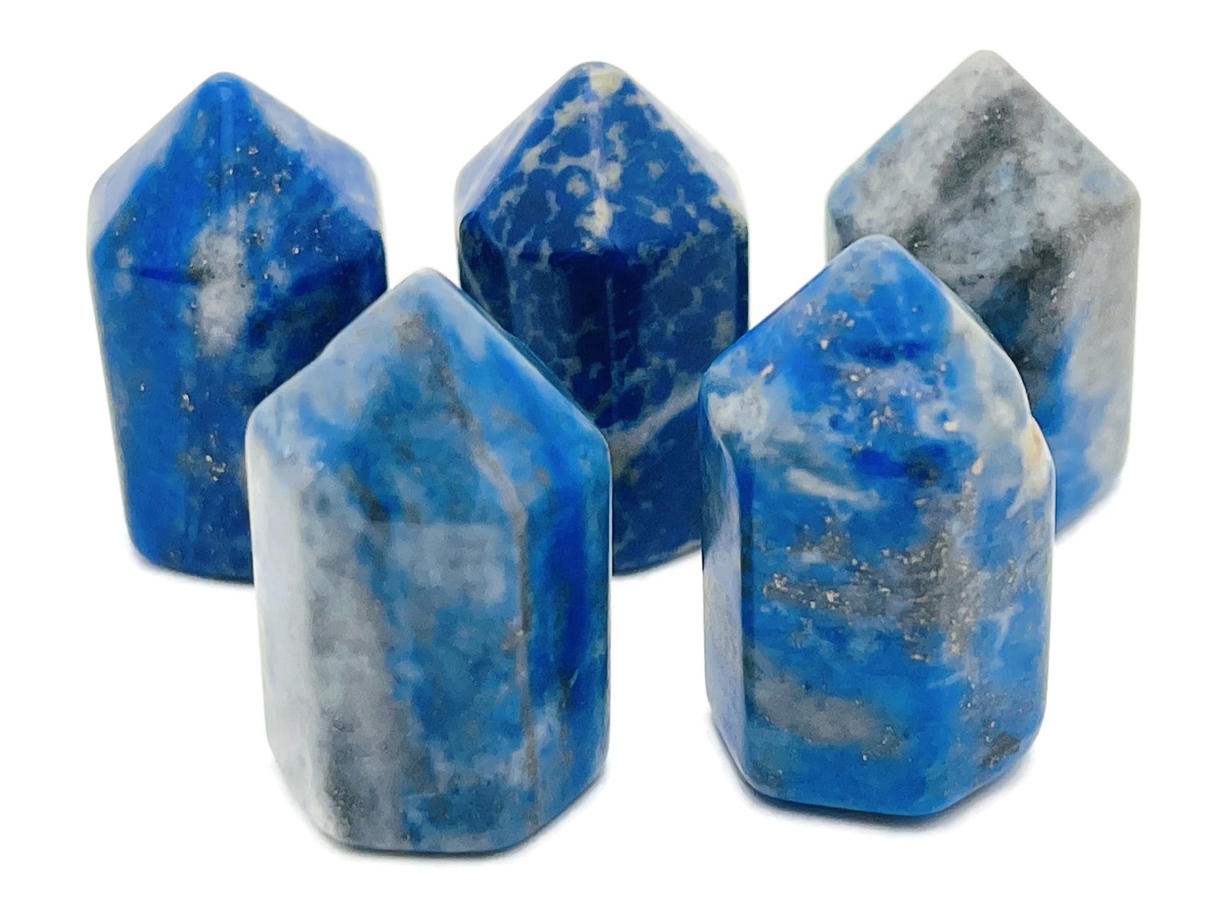 Lapis Lazuli obelisk tower crystal from GemstoneGO, 25mm with deep blue and gold flecks, polished stone for meditation and decor.