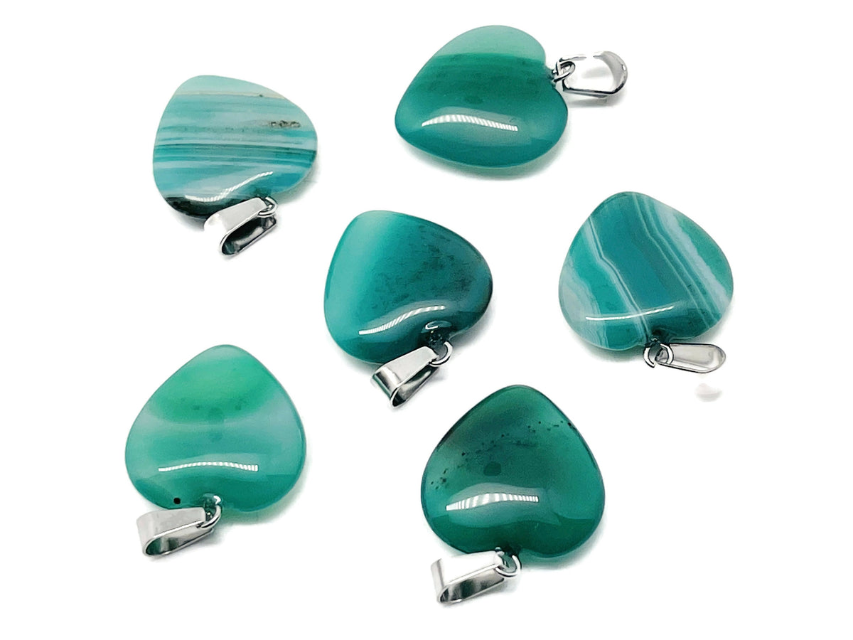 Green agate heart pendant from GemstoneGO featuring a polished crystal with a delicate chain for healing and jewelry.
