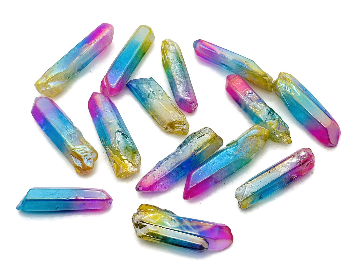 Rainbow Aura Quartz Point Gemstone - Pink-Yellow-Blue Aura Stone - Raw Stone - RA1237