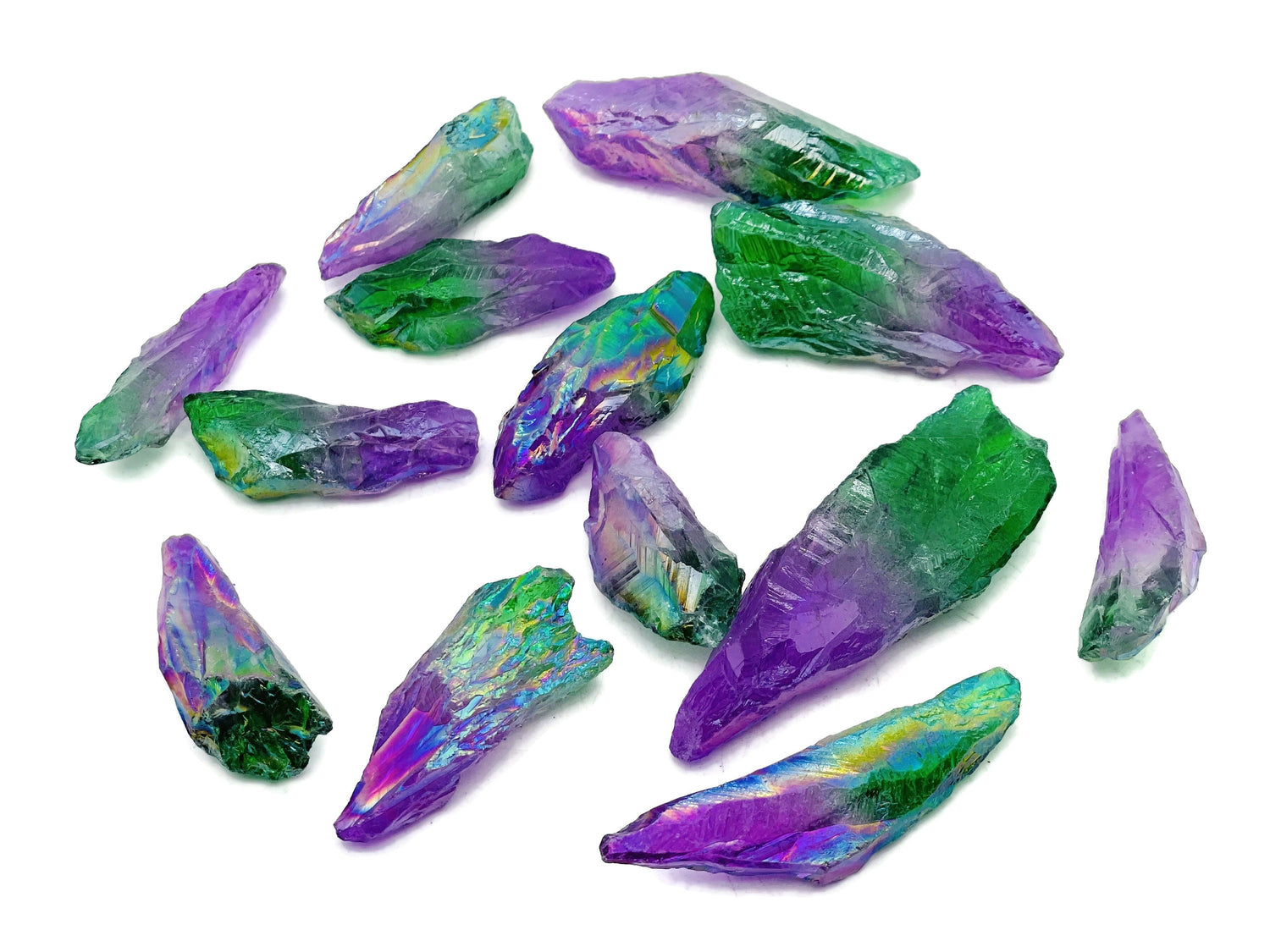 Rainbow Aura Quartz Point Gemstone - Green-Purple Aura Quartz Stone - RA1255