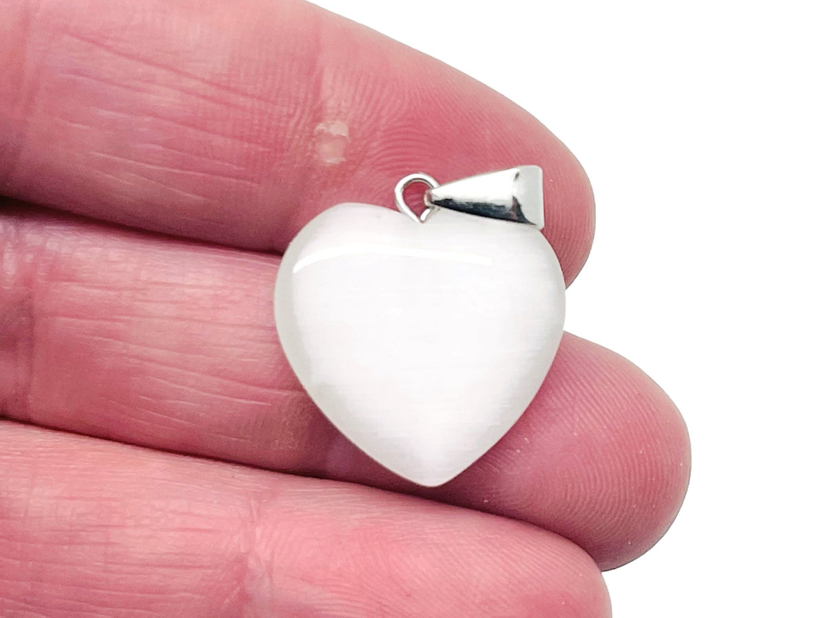 White Cats Eye heart pendant by GemstoneGO featuring crystals, mini healing gemstone jewelry, perfect for gifts.