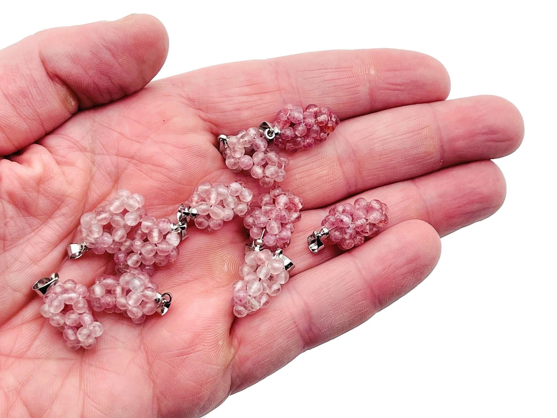 Strawberry Quartz Grape Crystal Pendant by GemstoneGO featuring a detailed grape cluster design for jewelry or gift use