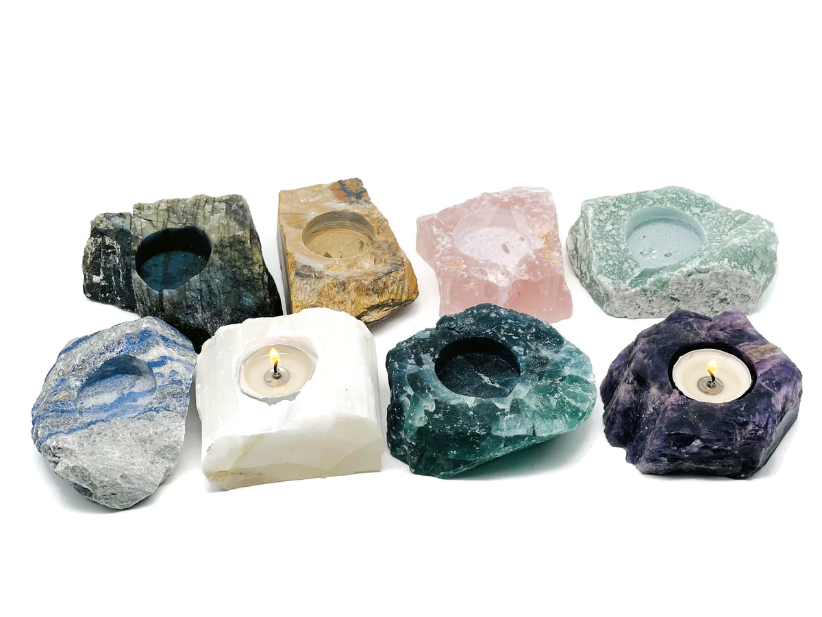 GemstoneGO crystal candle holder with colorful gemstone accents, designed for relaxing ambiance and decorative display.