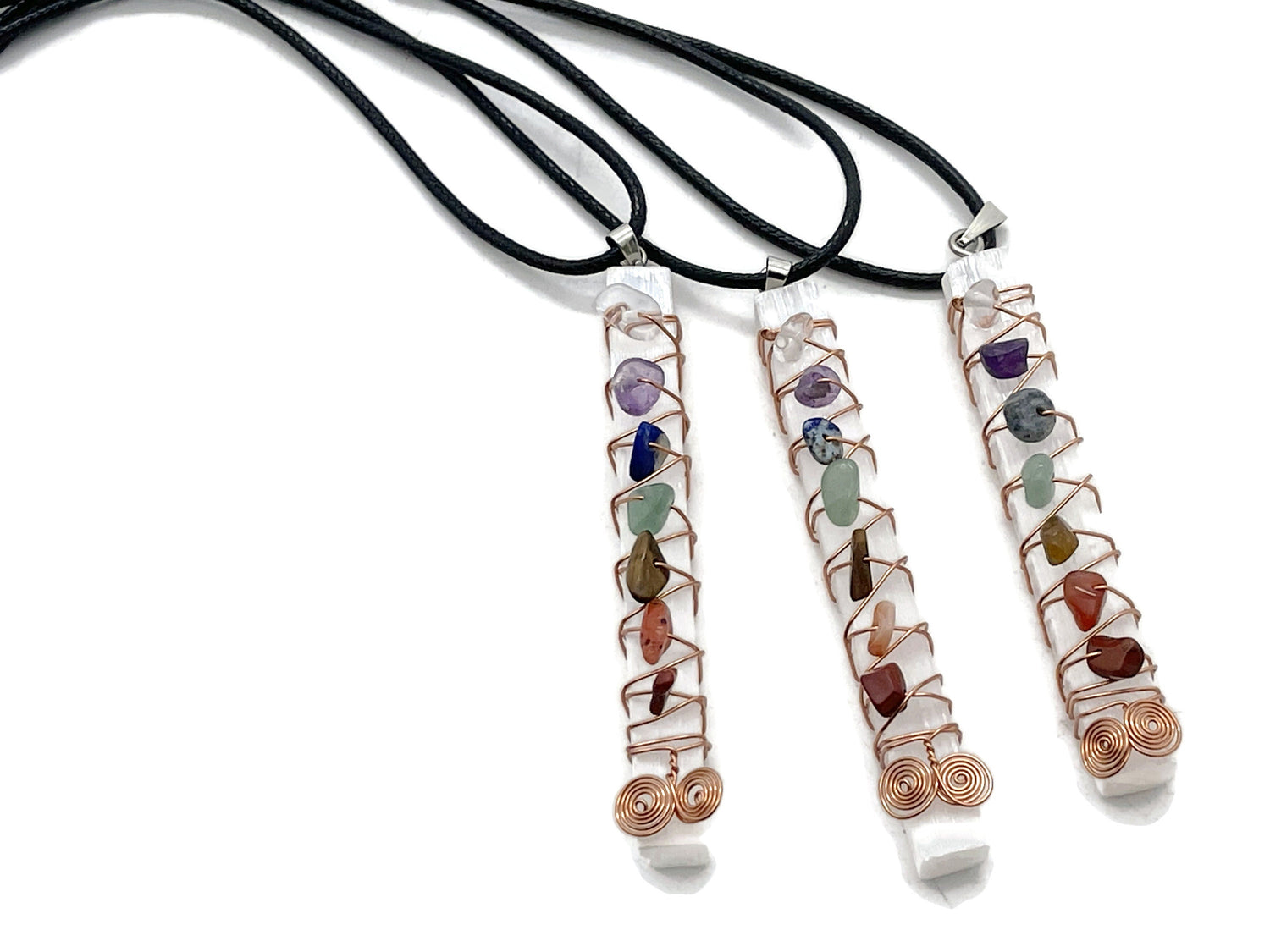 Collar de varitas de selenita natural de 7 chakras - Cristales curativos - Kit de cristales - CH1014