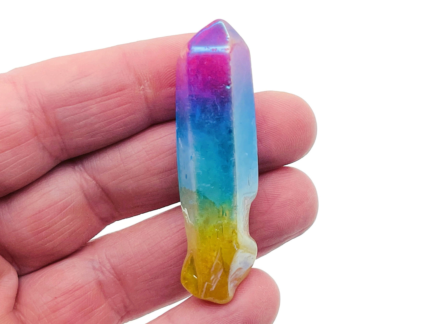 Rainbow Aura Quartz Point Gemstone - Pink-Yellow-Blue Aura Stone - Raw Stone - RA1237