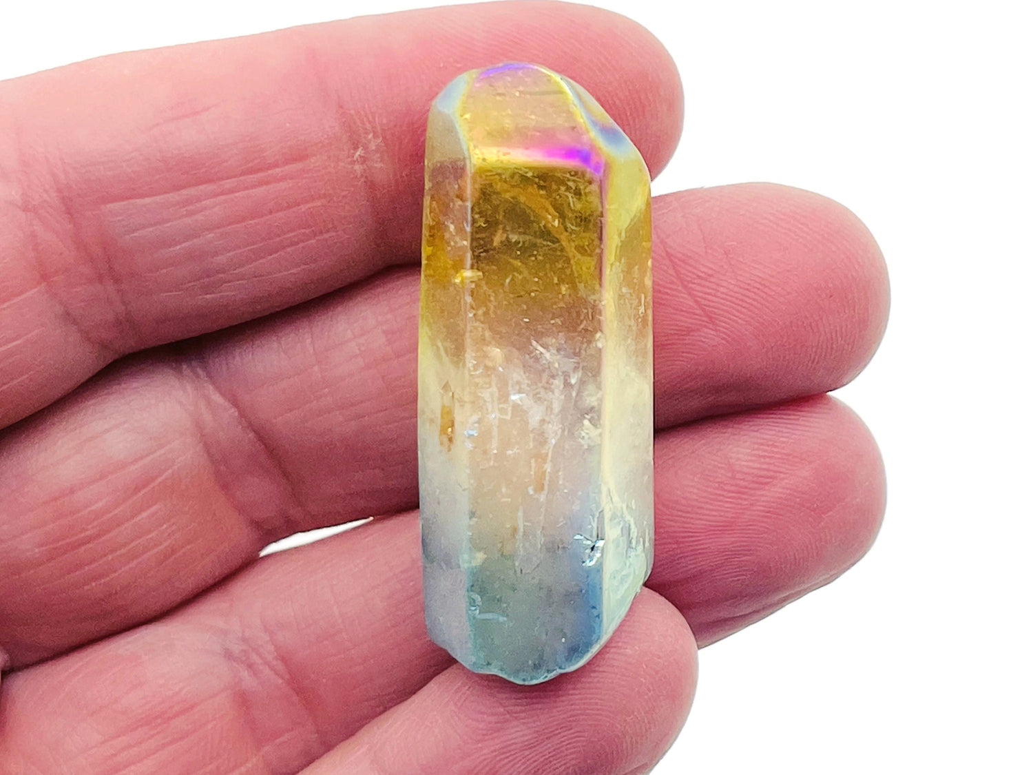 Rainbow Aura Quartz Point Gemstone - Yellow-Blue Aura Stone - RA1240