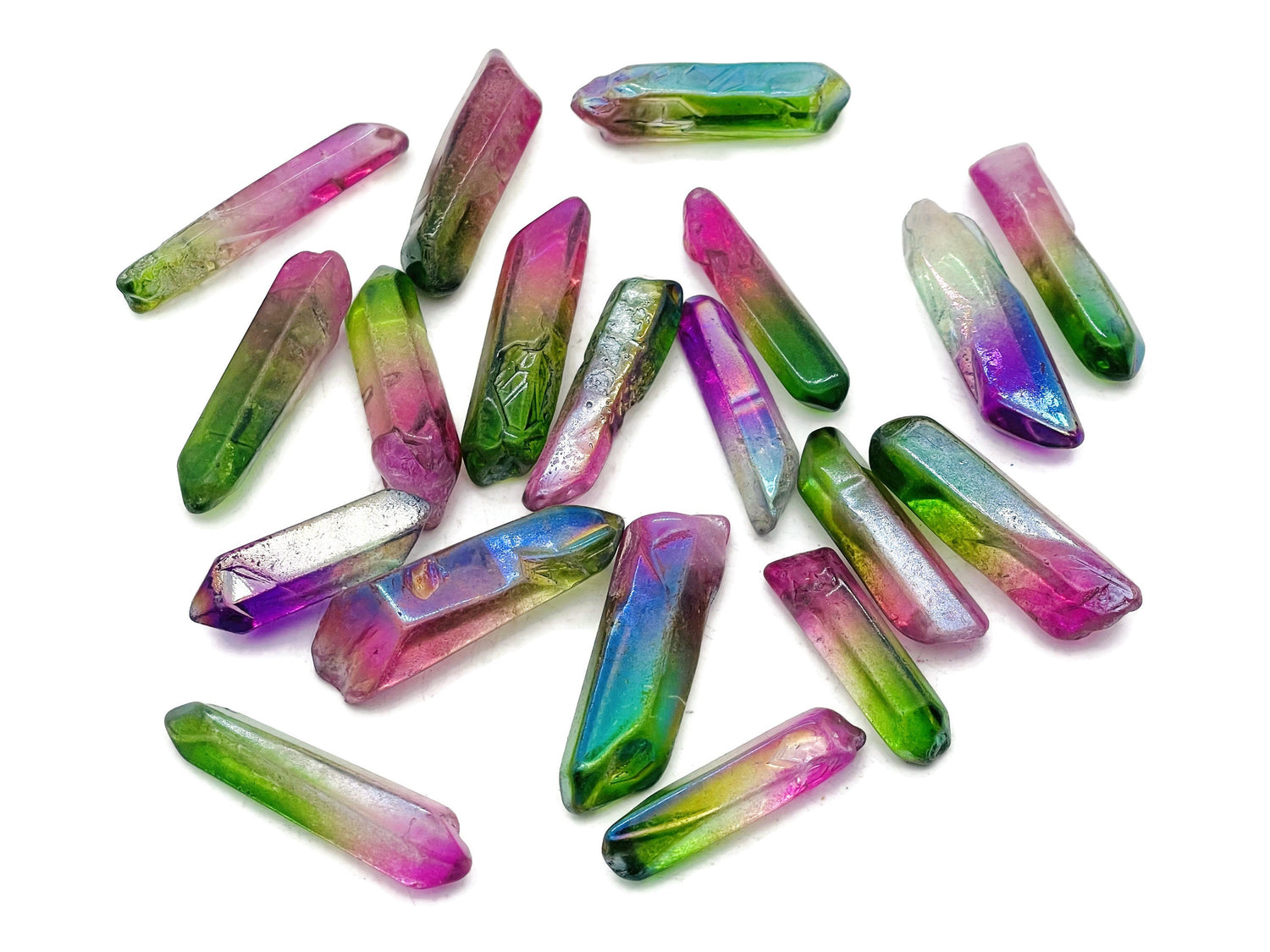 Rainbow Aura Quartz Point Gemstone - Green-Red Aura Stone - RA1243
