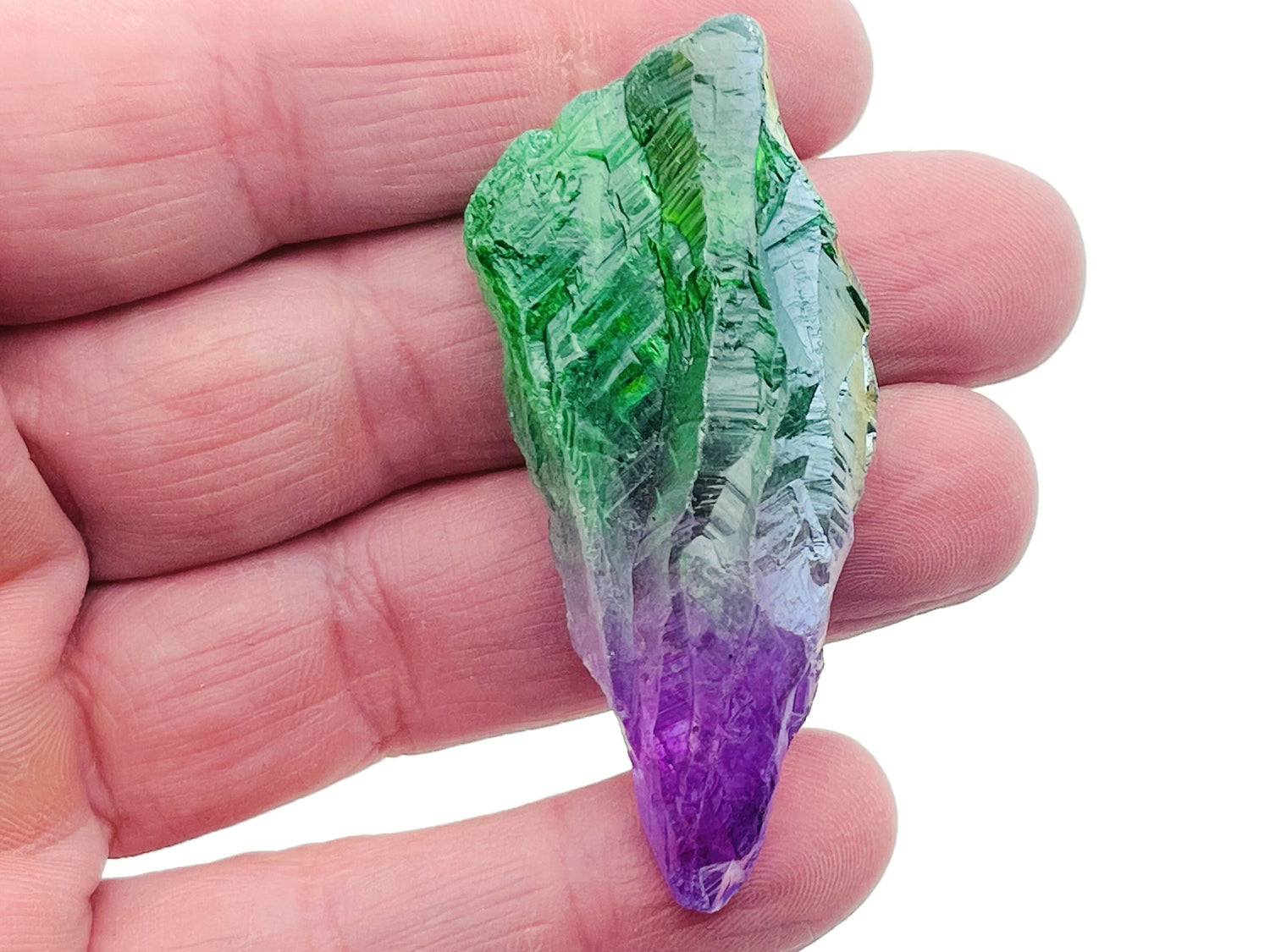 Rainbow Aura Quartz Point Gemstone - Green-Purple Aura Quartz Stone - RA1255