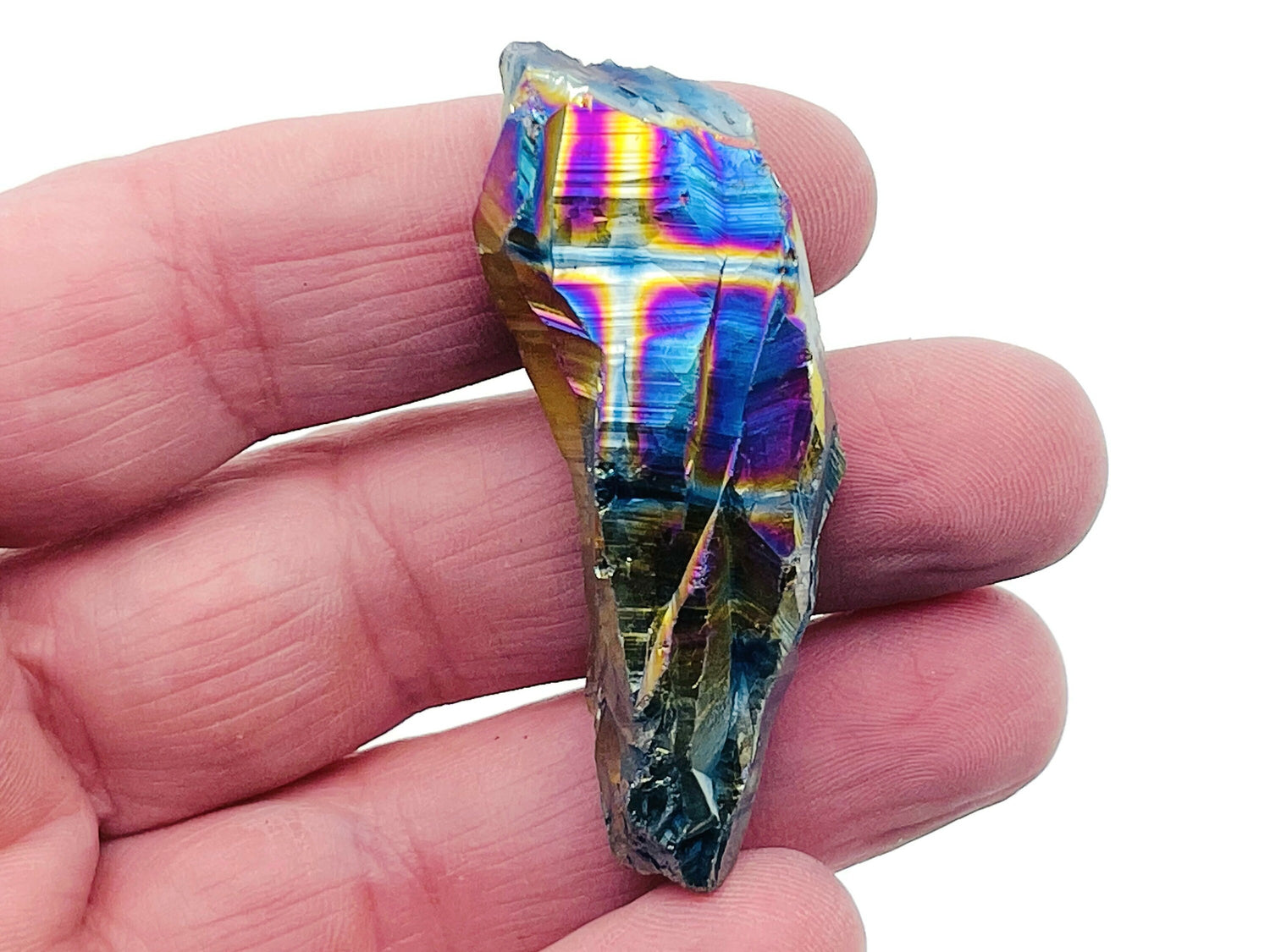 Rainbow Aura Quartz Point Gemstone - Titanium Aura Quartz - Raw Stone - RA1256