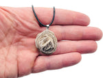 Desert Rose Selenite crystal gemstone necklace with corn-shaped pendant on a chain, by GemstoneGO.