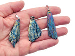 Rainbow Kyanite fan crystal pendant with titanium accents, showcasing vibrant blue and rainbow hues, handmade gemstone jewelry.