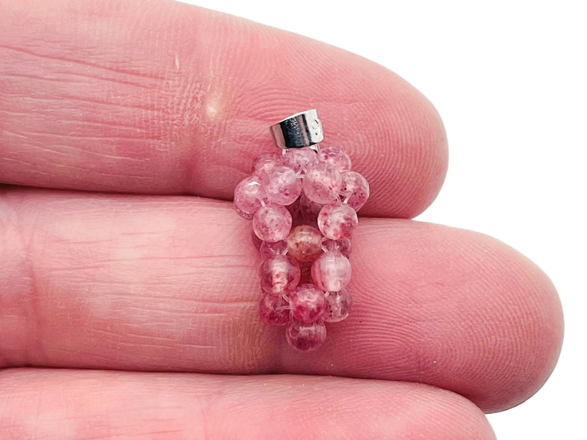 Strawberry Quartz Grape Crystal Pendant by GemstoneGO, featuring a detailed crystal grape design on a silver setting.
