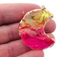 Rainbow Aura Moon Crystal Pendant featuring yellow-pink quartz, showcasing a vibrant love stone gemstone from GemstoneGO.