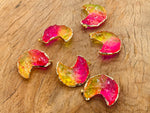 Yellow-pink quartz rainbow aura moon crystal pendant with love stone setting, from GemstoneGO, showcasing vibrant colors and detailed design.