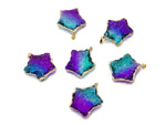 Purple and green Rainbow Aura star-shaped quartz crystal pendant from GemstoneGO, showcasing vibrant colors and intricate natural crystal details.