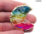Rainbow Aura Heart Crystal Pendant by GemstoneGO featuring a moon-star-heart design and loose, vibrant rainbow-colored gemstone.