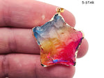 Rainbow Aura Heart Crystal Pendant by GemstoneGO featuring a moon-star-heart design and vibrant, iridescent crystal in a loose form.