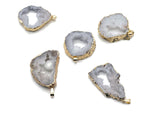 White agate geode druzy slice pendant with natural crystal sparkle, featuring a polished gemstone pendant by GemstoneGO.