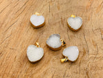 White agate heart geode druzy slice pendant with sparkling crystal detail, handcrafted gemstone jewelry from GemstoneGO.