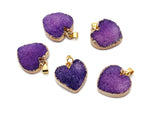 Purple agate heart geode druzy slice pendant featuring a natural gemstone with sparkling crystals, ideal for jewelry making.