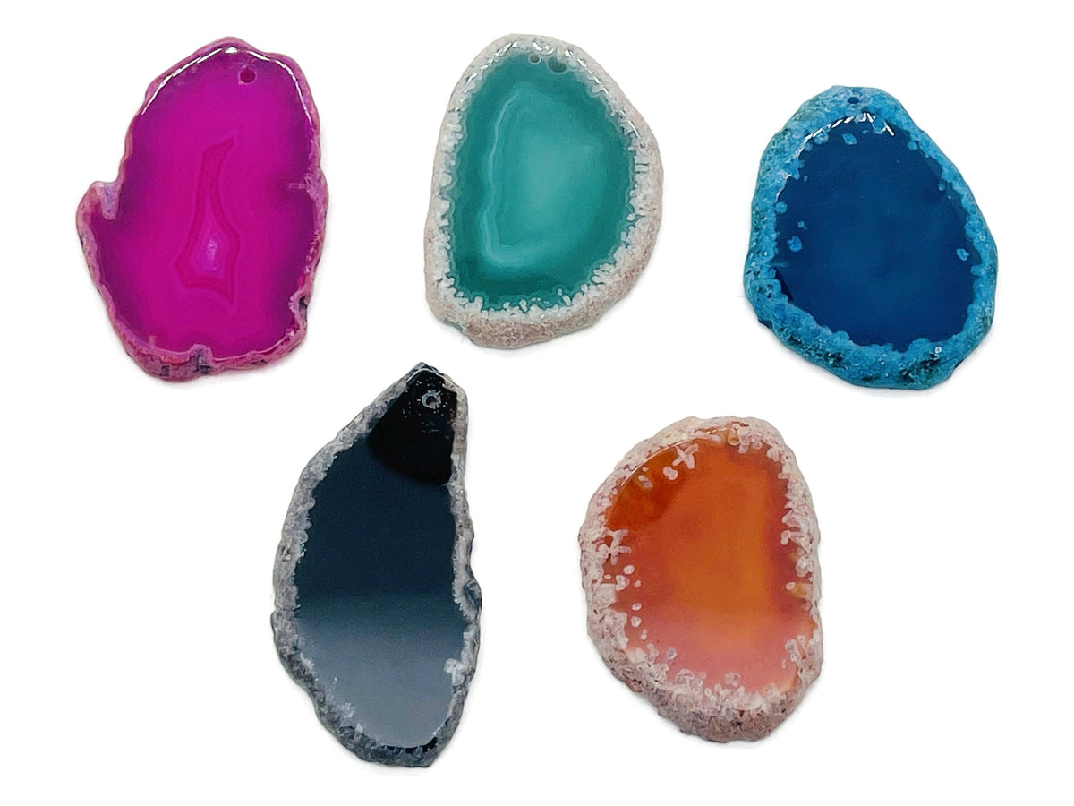 Agate slice drilled gemstone pendant with hole, natural geode crystal jewelry making component from GemstoneGO.