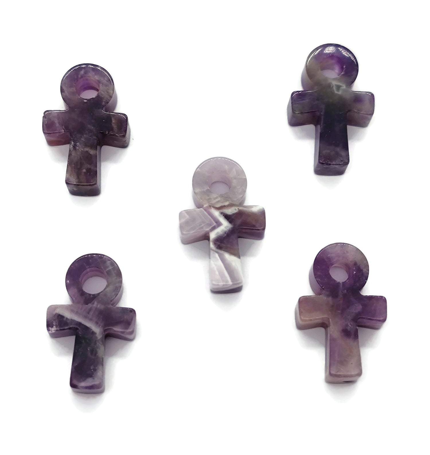 Amethyst Anka crystal carving by GemstoneGO, 30mm gemstone ankhs with purple amethyst color and detailed carved design.