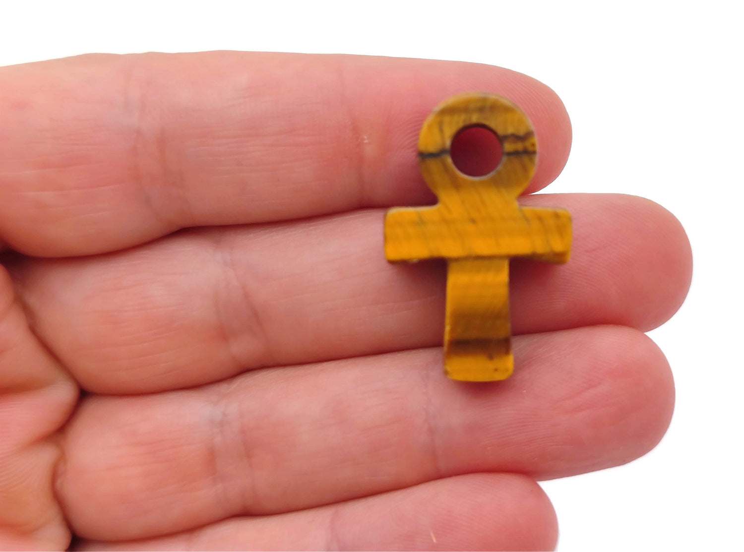 Tiger Eye Anka crystal carving, gemstone ankh pendant, 30mm, detailed yellow-brown gemstone jewelry by GemstoneGO