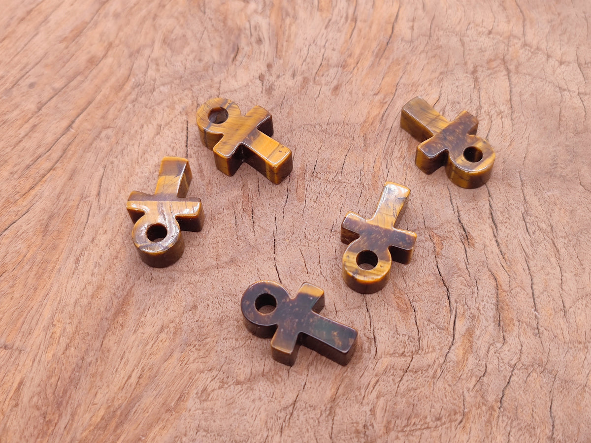 Tiger Eye Anka crystal carving, gemstone ankhs, 30mm, detailed polished design from GemstoneGO.