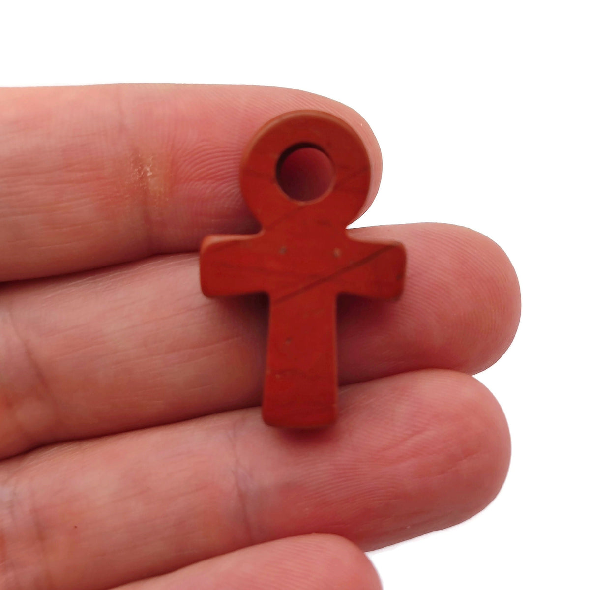 Red Jasper Anka crystal carving with gemstone ankhs, 30mm size, featuring detailed craftsmanship and vibrant red color.