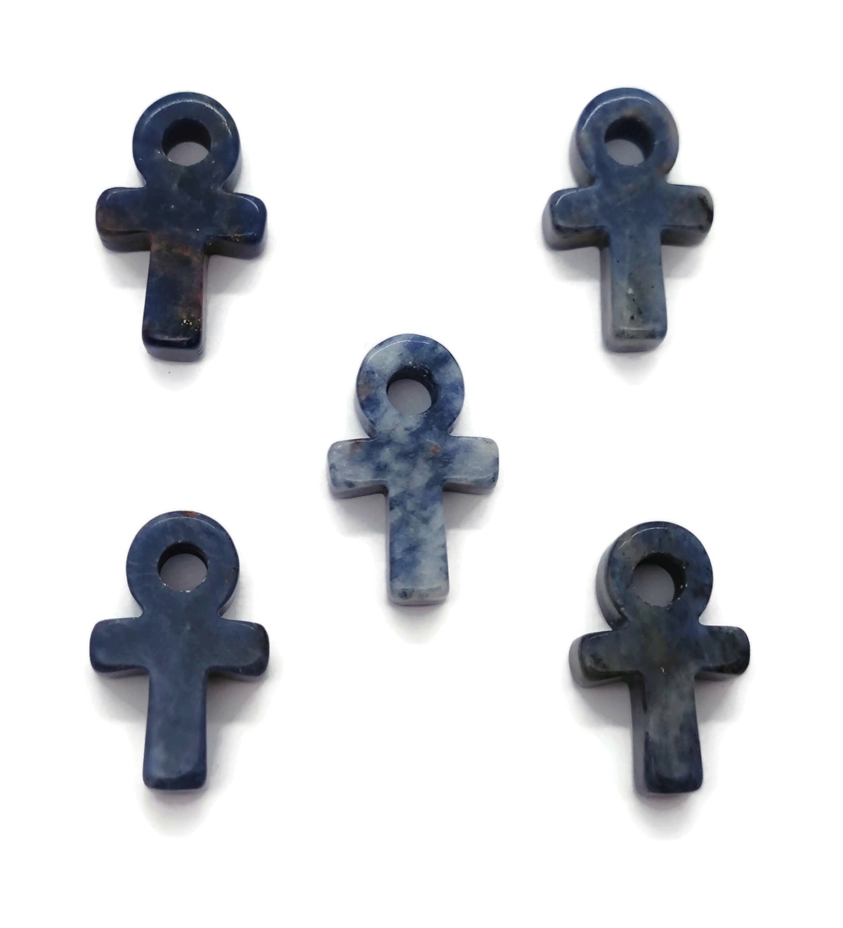 Blue sodalite Anka crystal carving, 30mm gemstone ankh symbol with intricate details, handcrafted by GemstoneGO.