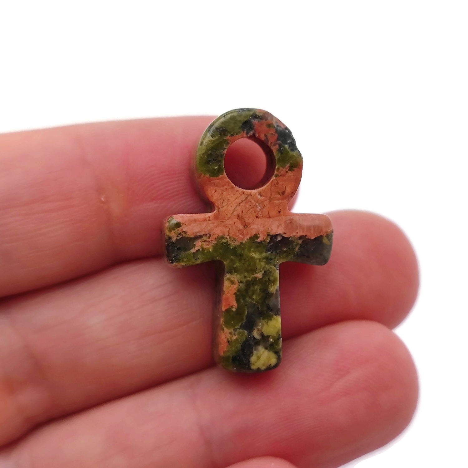 Escultura de cristal Anka de Unakita - Ankhs de piedras preciosas - 30mm - AN1012