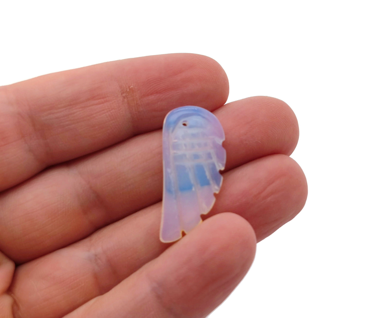 Opalite angel wing crystal pendant with hole charm, featuring a shimmering opalite gemstone and detailed angel wing design.