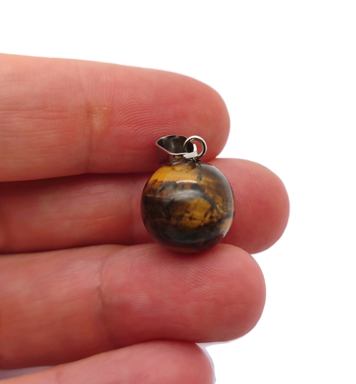 Tige Eye Ball Crystal Pendant by GemstoneGO featuring a clear round glass ball for jewelry making, shown in close-up detail.