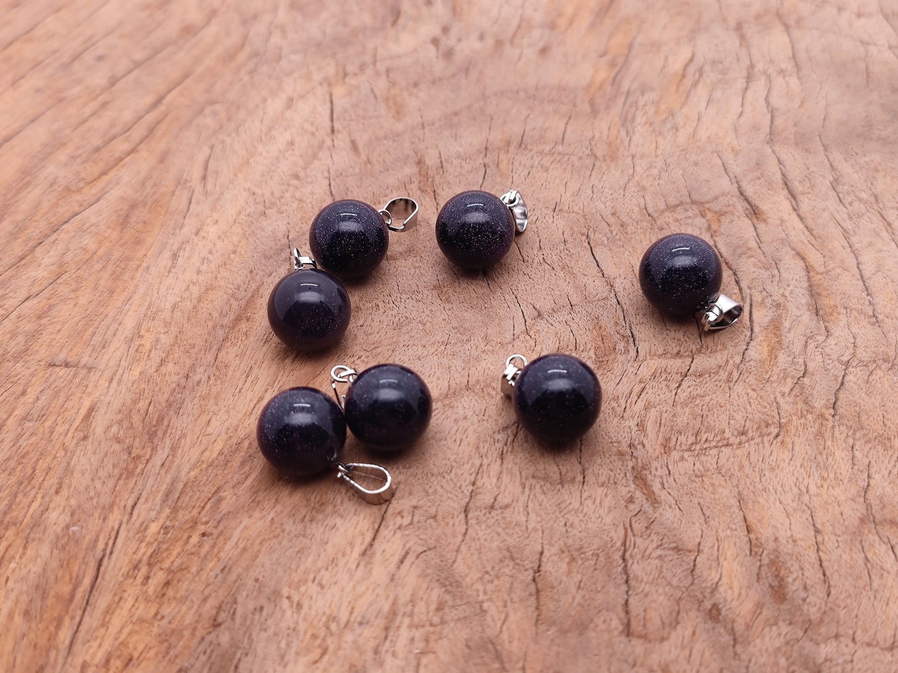 Blue Goldstone crystal ball pendant, round jewelry making gemstone by GemstoneGO, smooth polished blue and gold sparkle bead