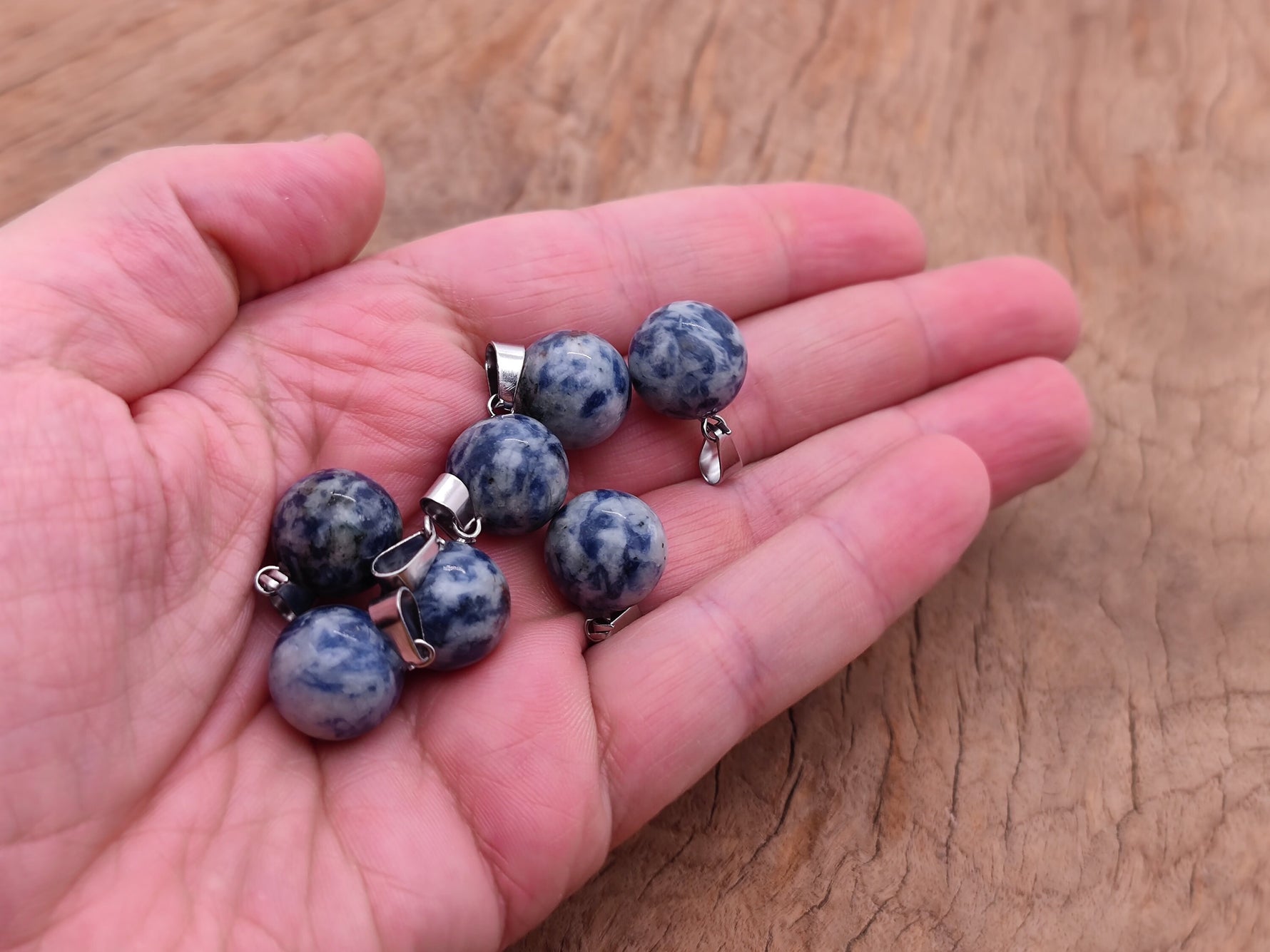 Blue Spot Jasper crystal ball pendant with natural stone pattern, perfect for jewelry making, by GemstoneGO.