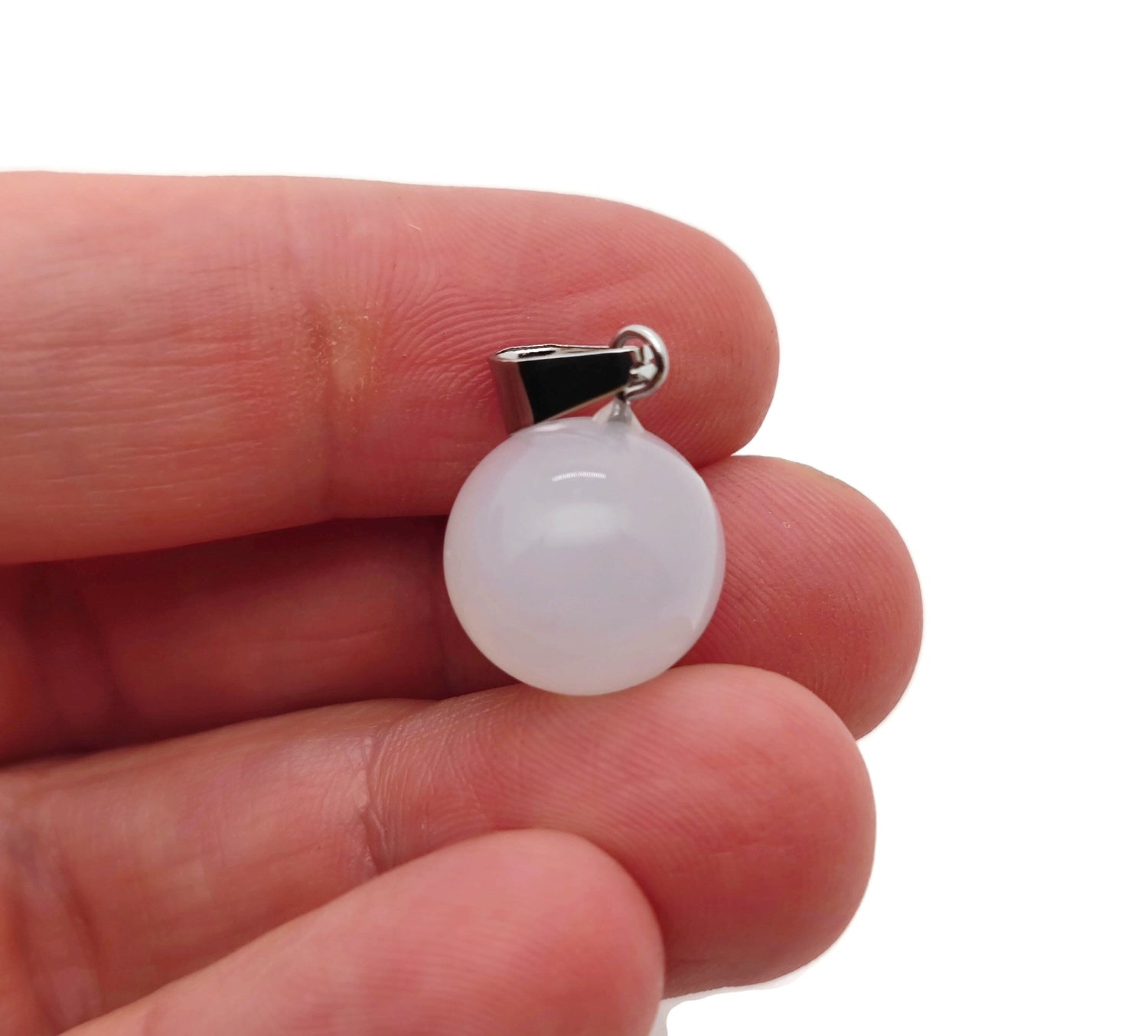 White agate crystal ball pendant with smooth round shape, ideal for jewelry making, by GemstoneGO.