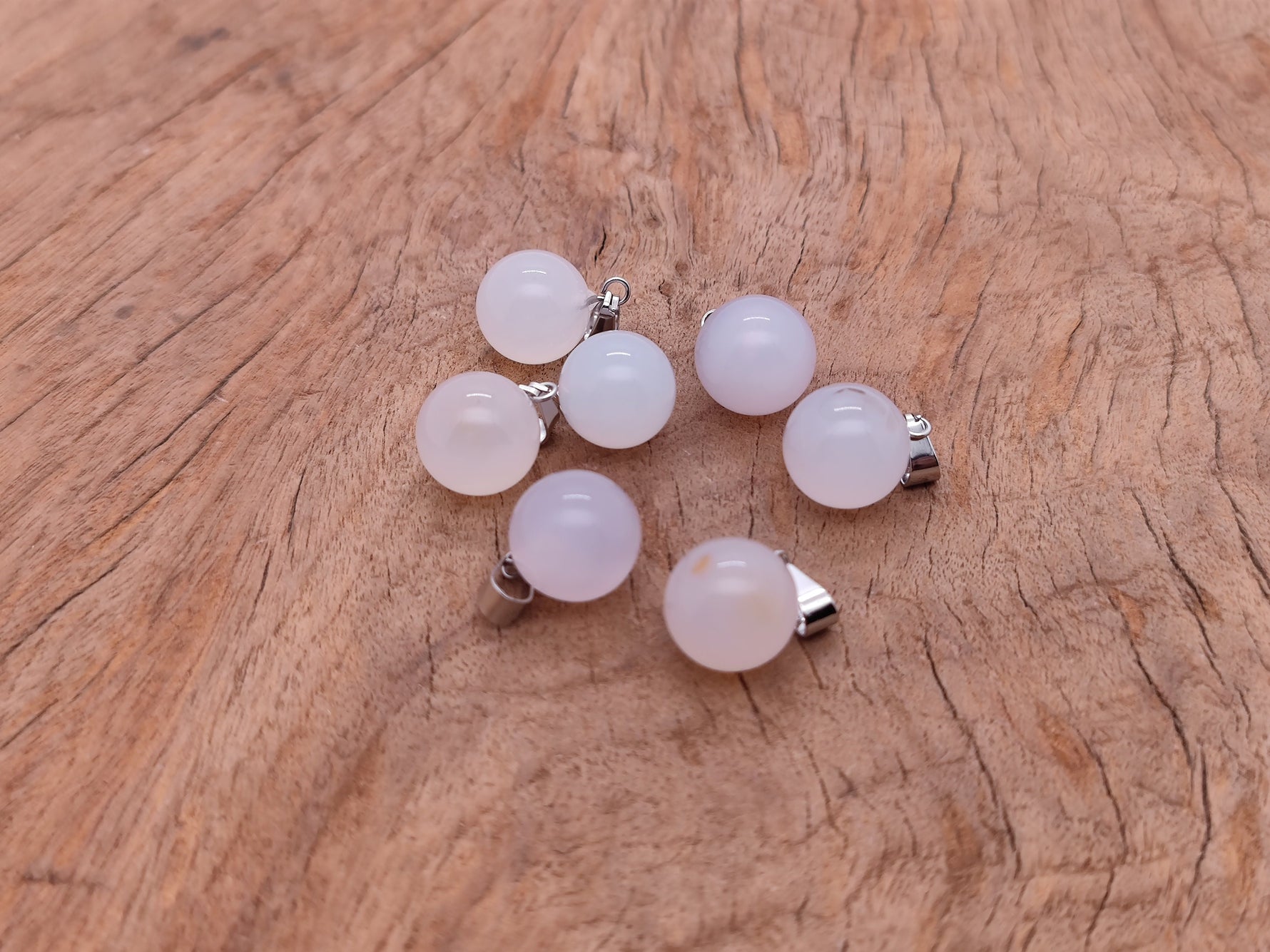 White Agate crystal ball pendant from GemstoneGO, round gemstone jewelry piece for jewelry making, smooth polished stone.