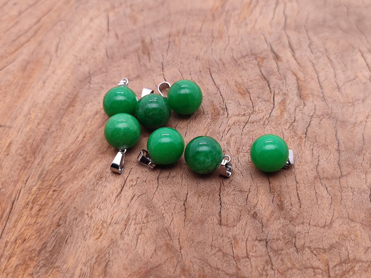 Green agate crystal ball pendant with natural stone texture, perfect for jewelry making and gemstone accessories.