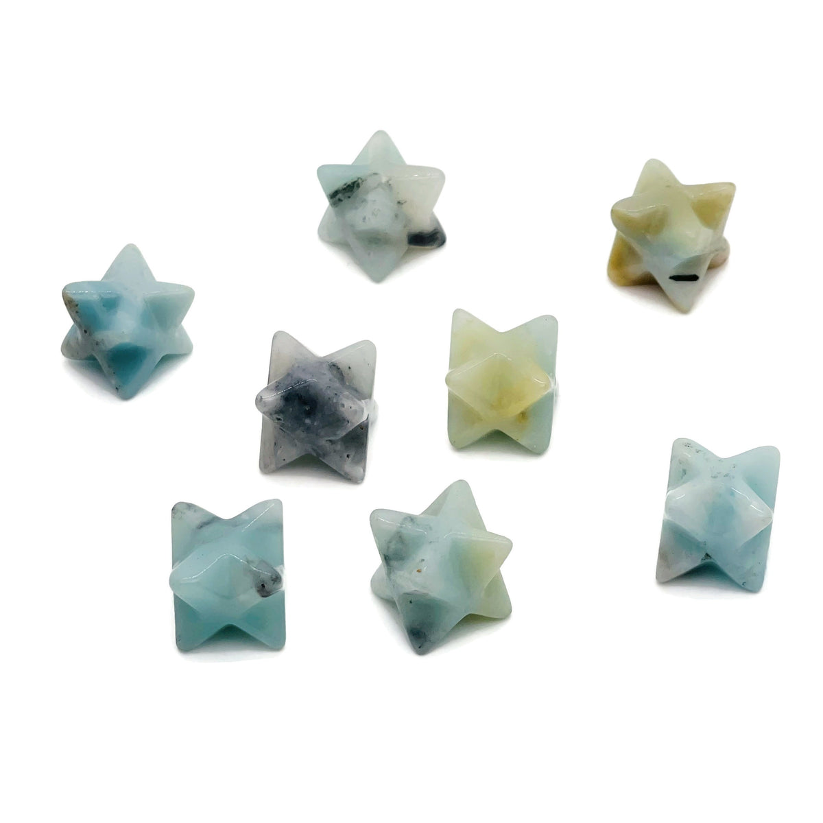 Amazonite Merkaba star crystal for Reiki healing, 13mm gemstone from GemstoneGO, featuring a star shape and vibrant blue-green color.