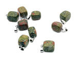Unakite tumbled crystal pendant from GemstoneGO featuring a polished love stone with vibrant green and pink hues.