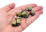 Unakite tumbled crystal pendant from GemstoneGO featuring a polished love stone with natural pink, green, and earthy tones.