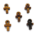 Tiger Eye Anka crystal carving, 30mm gemstone ankhs with detailed gold-tone accents, showcasing craftsmanship and natural tiger eye pattern.