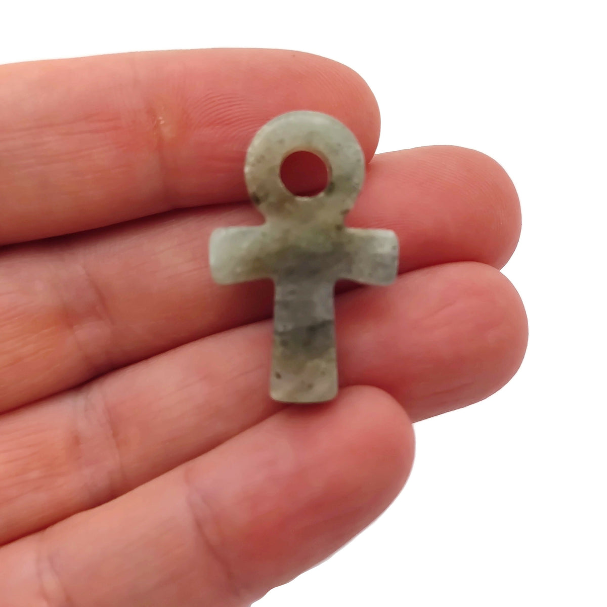 Labradorite Anka crystal carving, gemstone Ankh pendant, 30mm, polished and detailed gemstone jewelry piece from GemstoneGO.